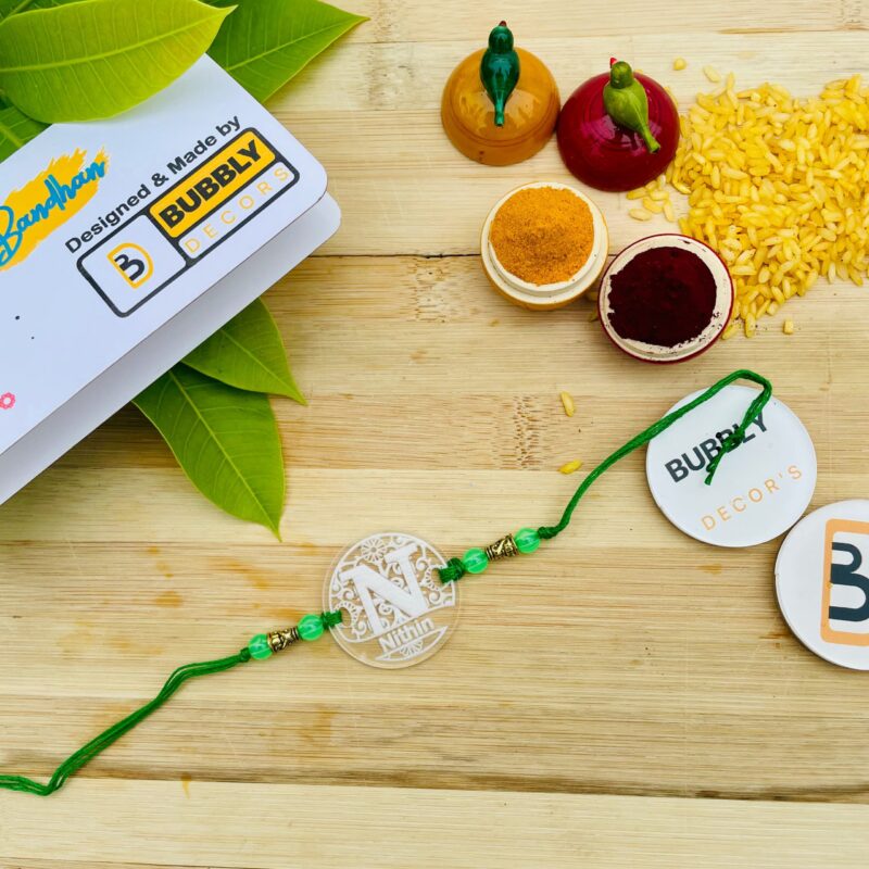 Name Alphabet Etching Rakhi - Bubbly Decors