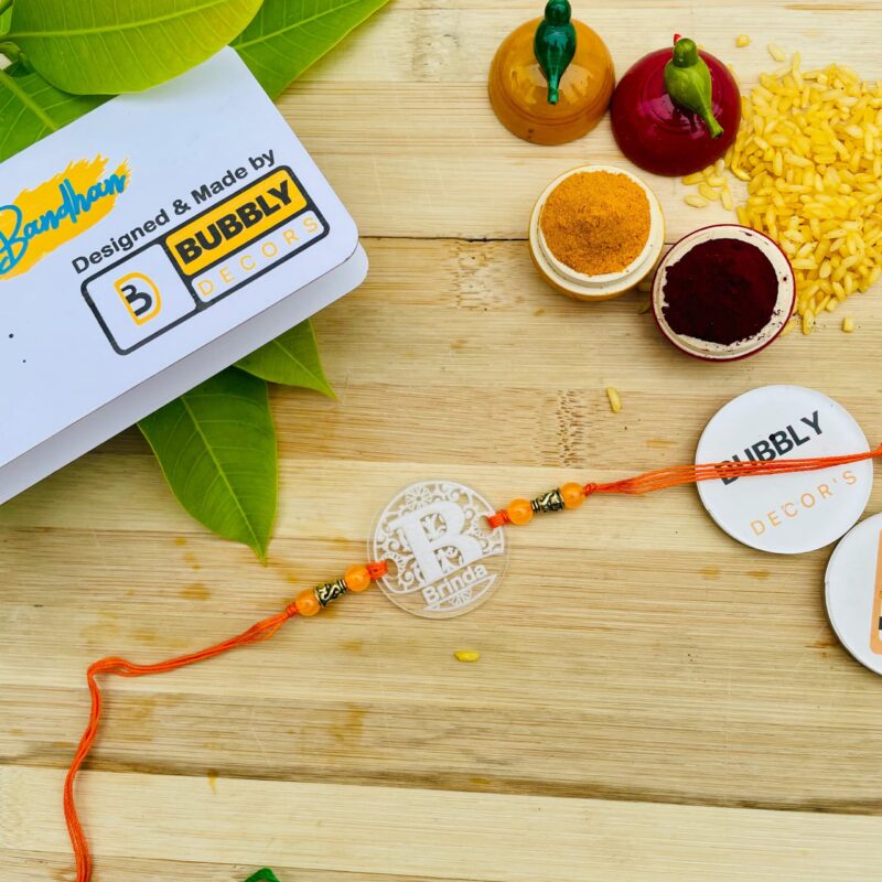 Name Alphabet Etching Rakhi - Bubbly Decors