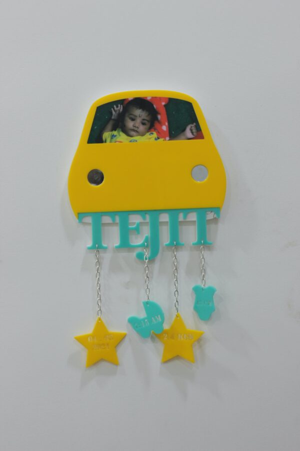 Baby Car Frame With Birth Details - Bubbly Decors