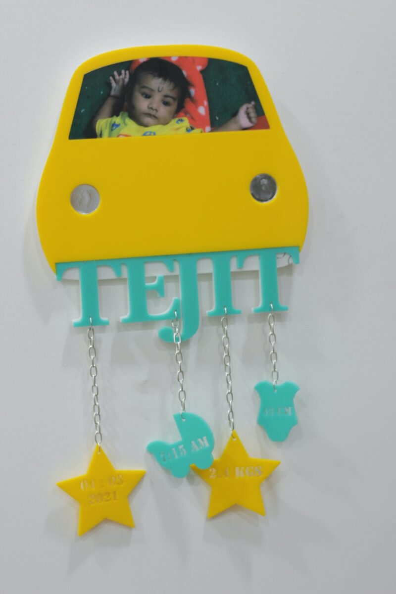 Baby Car Frame With Birth Details - Bubbly Decors
