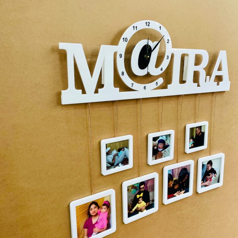 name photo hanging clock - Bubbly Decors