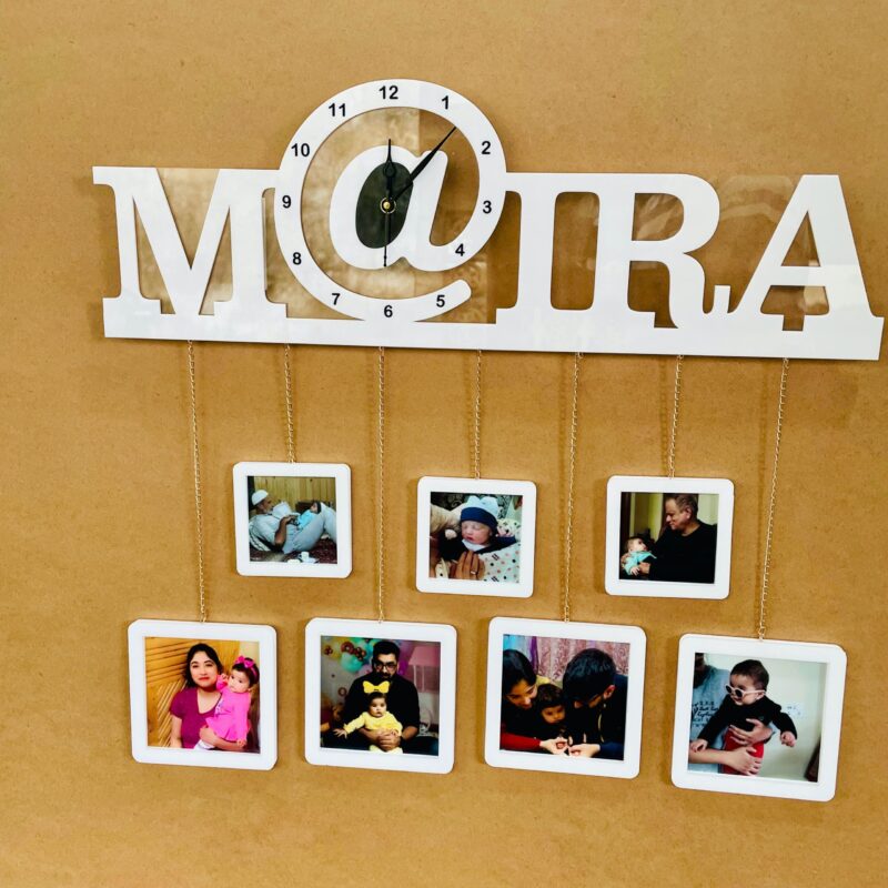 name photo hanging clock - Bubbly Decors