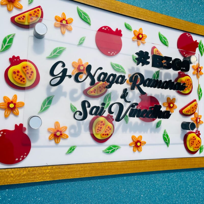 Name board pomegranate theme - Bubbly Decors