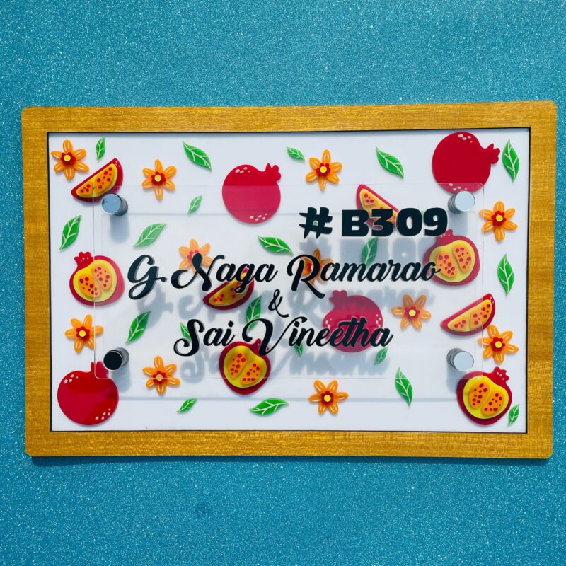 Name board pomegranate theme - Bubbly Decors