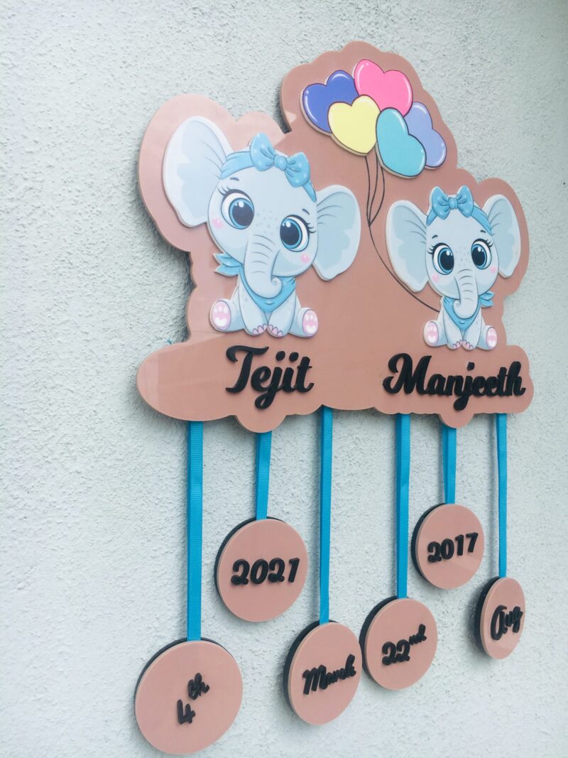 baby details frame two elephants themed - Bubbly Decors