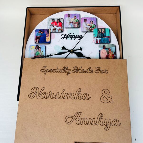 Wall clock with photos and message - Bubbly Decors
