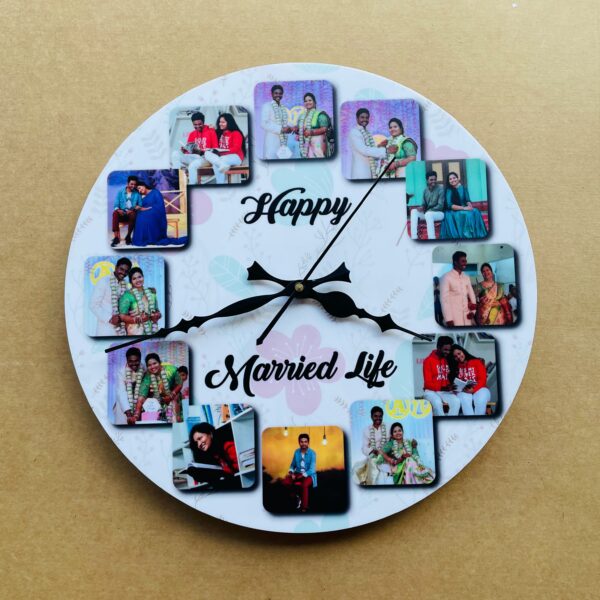 Wall clock with photos and message - Bubbly Decors