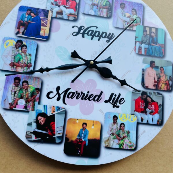 Wall clock with photos and message - Bubbly Decors