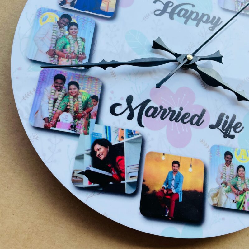 Wall clock with photos and message - Bubbly Decors