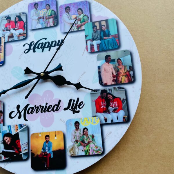 Wall clock with photos and message - Bubbly Decors