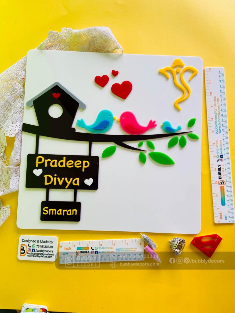 Name board bird themed - Bubbly Decors