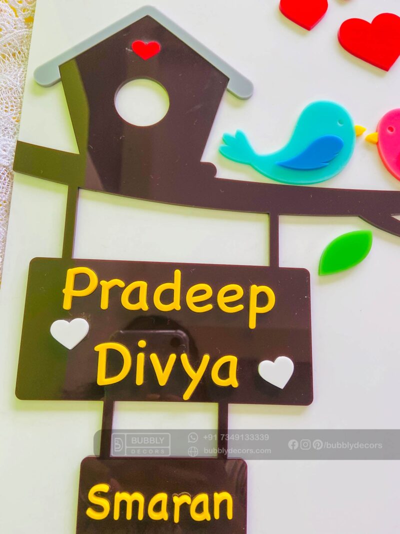 Name board bird themed - Bubbly Decors