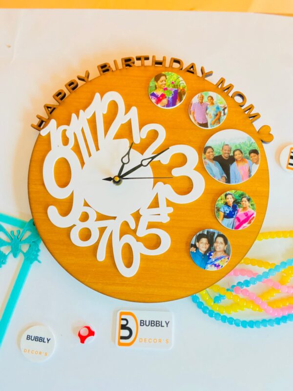 Wooden clock with pics - Bubbly Decors