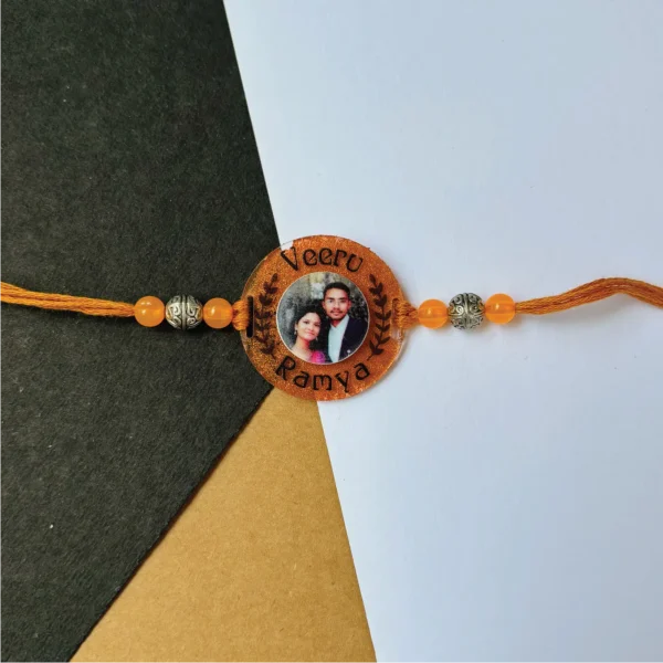 Bronze metalic photo names rakhi