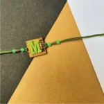 wood initial name rakhi - green