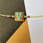 Wood initial name rakhi - blue