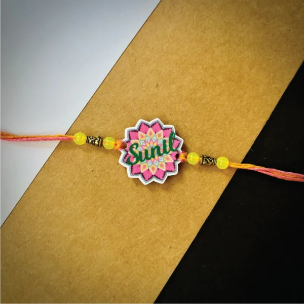 Mandala printed name rakhi - green/pink
