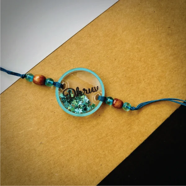 Glitters filled name rakhi - blue
