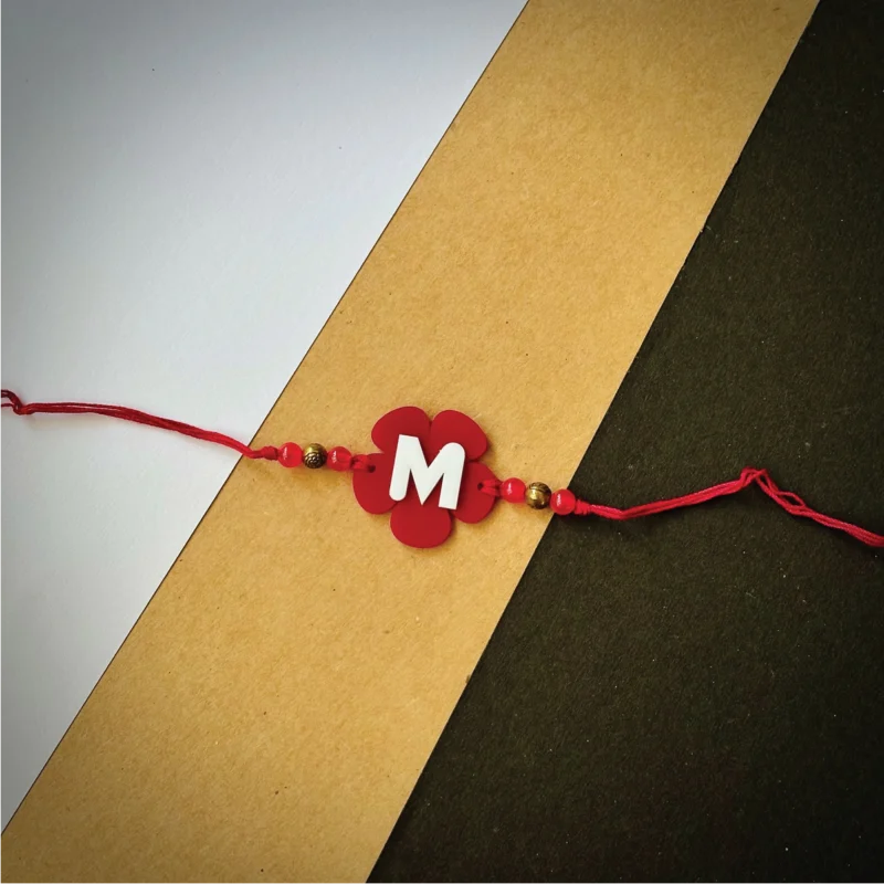 Flower alphabet rakhi - red